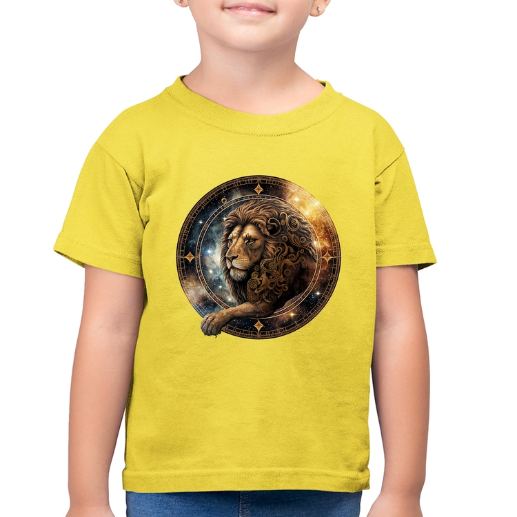 Camiseta Algodão Infantil Leão Signo - Amarelo Canário