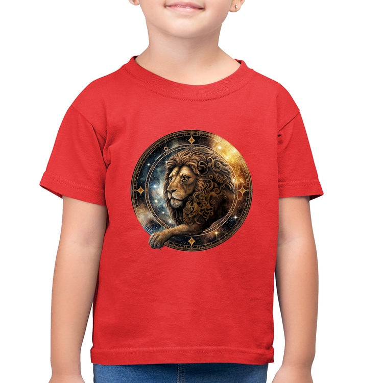 Camiseta Algodão Infantil Leão Signo - Vermelha