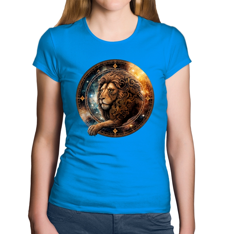 Baby Look Algodão Leão Sígno - Azul