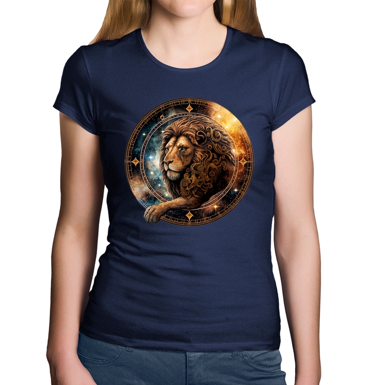 Baby Look Algodão Leão Sígno - Marinho