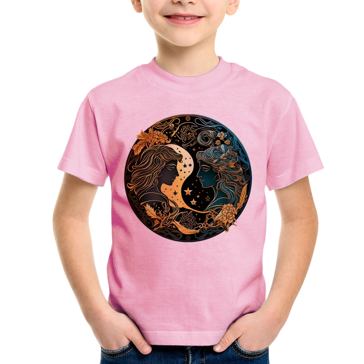 Camiseta Infantil Gêmeos Sígno - Rosa Bebê