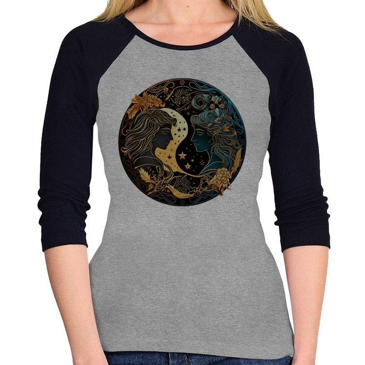 Baby Look Raglan Gêmeos Sígno Manga 3/4 - Cinza/Preto