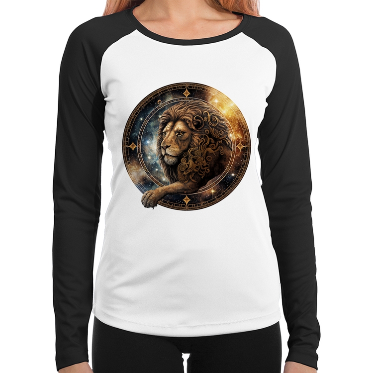 Baby Look Raglan Leão Sígno Manga Longa