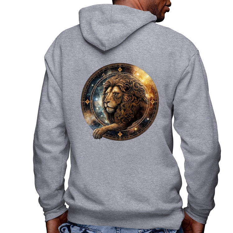 Blusa Moletom Leão Sígno Masculina com Capuz e Zíper - Mescla