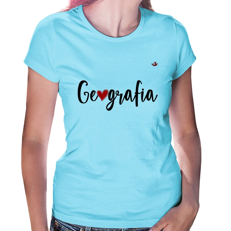 Baby Look Geografia por amor - Azul Bebê