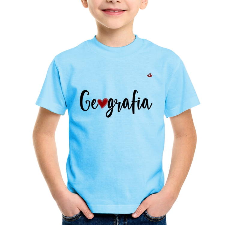 Camiseta Infantil Geografia por amor - Azul Bebê