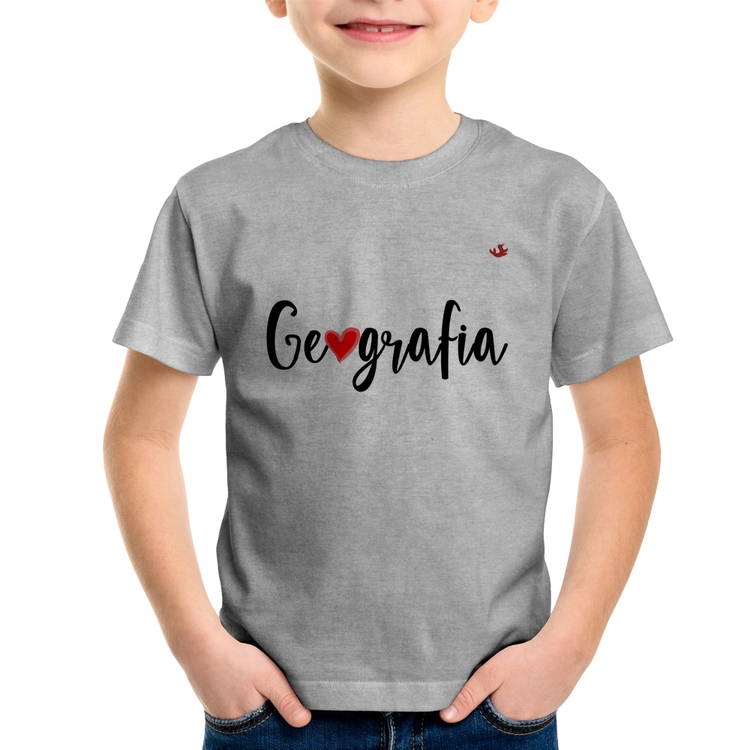 Camiseta Infantil Geografia por amor - Cinza