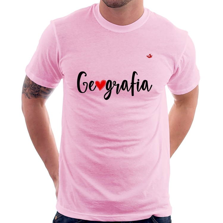 Camiseta Geografia por amor - Rosa Bebê