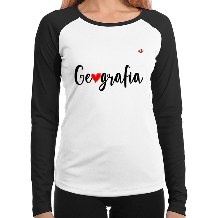 Baby Look Raglan Geografia por amor Manga Longa