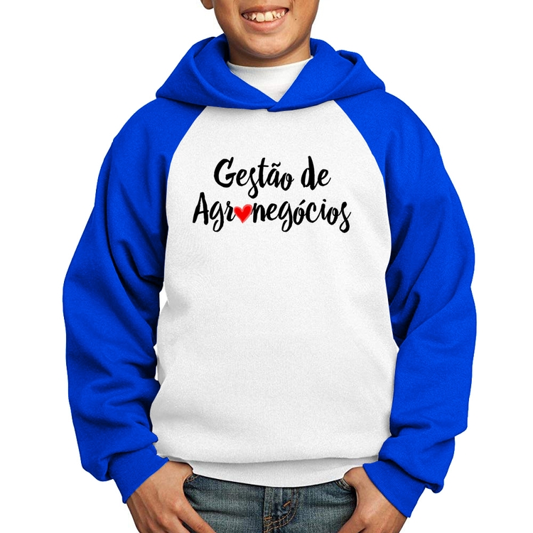 Moletom Infantil Gestão de agronegócios por amor - Branco/Azul