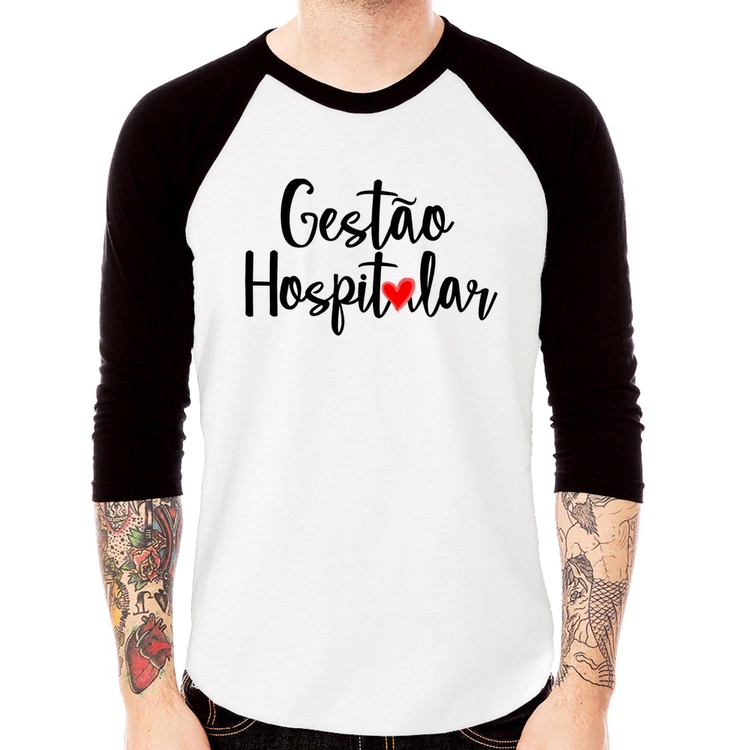 Camiseta Raglan Gestão hospitalar por amor Manga 3/4