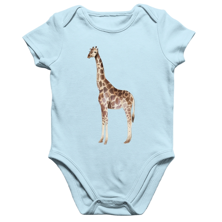 Body Bebê Algodão Girafa - Azul Bebê