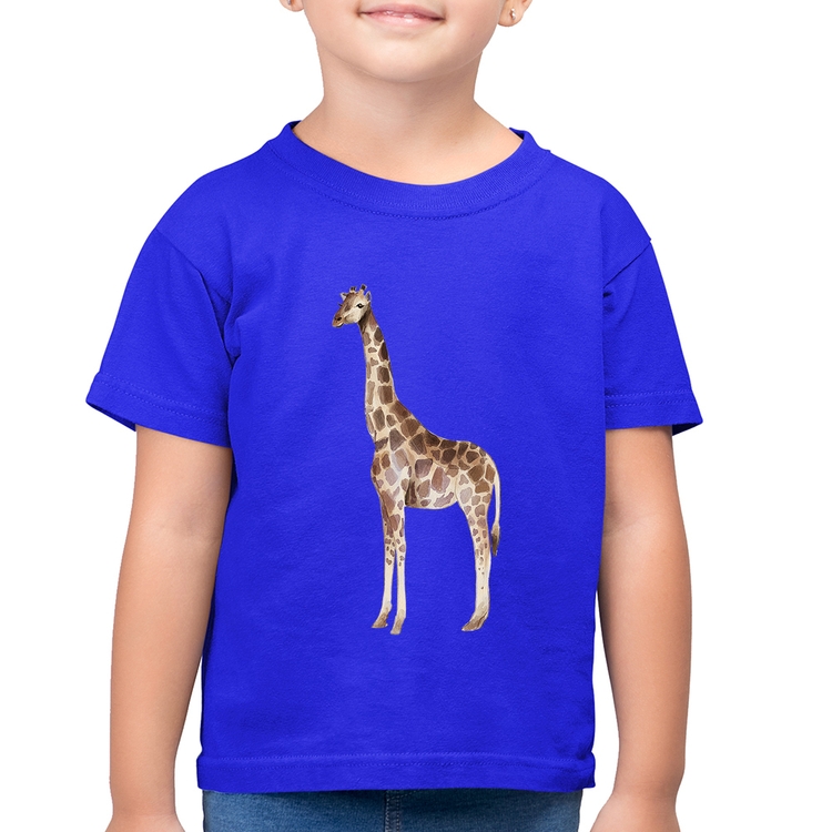 Camiseta Algodão Infantil Girafa - Azul Royal
