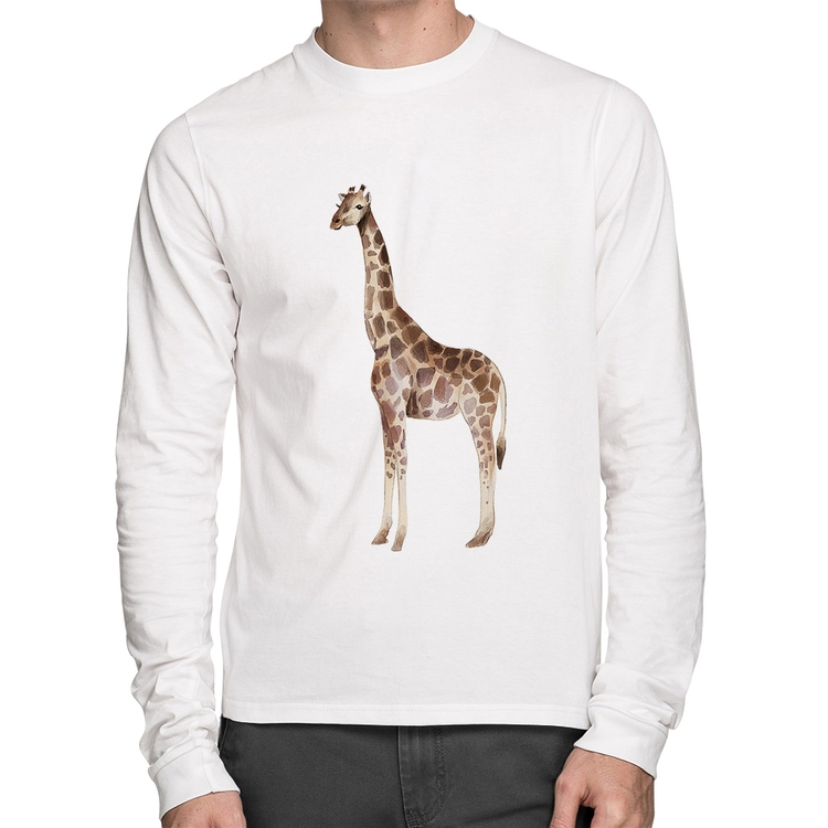 Camiseta Algodão Girafa Manga Longa - Branca