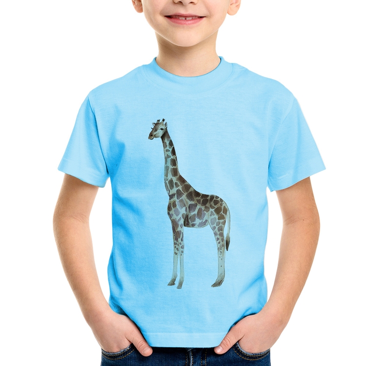 Camiseta Infantil Girafa - Azul Bebê