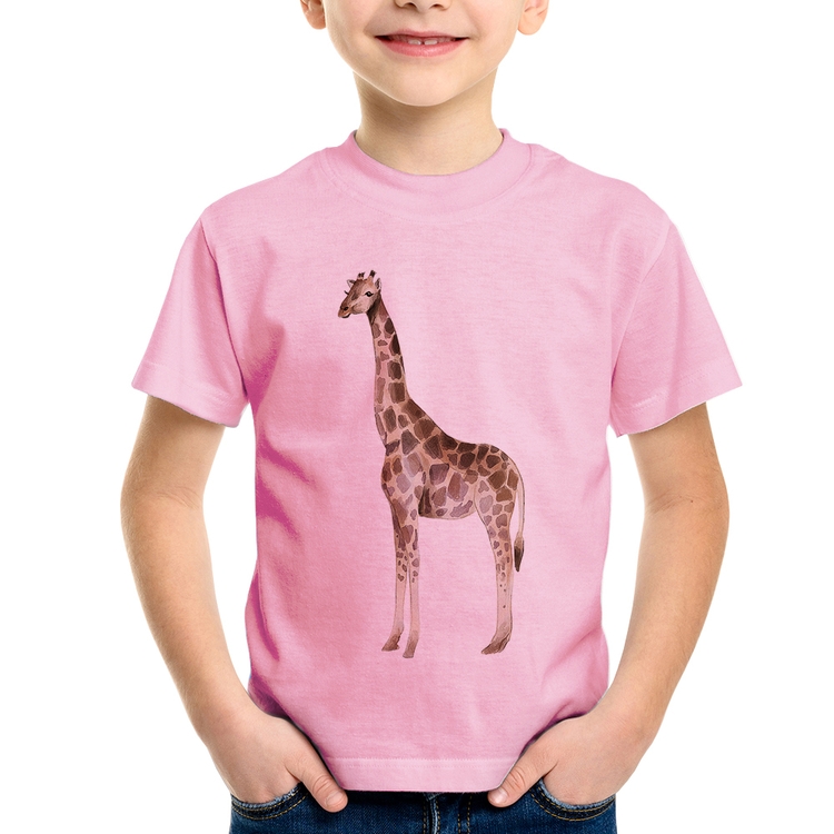 Camiseta Infantil Girafa - Rosa Bebê