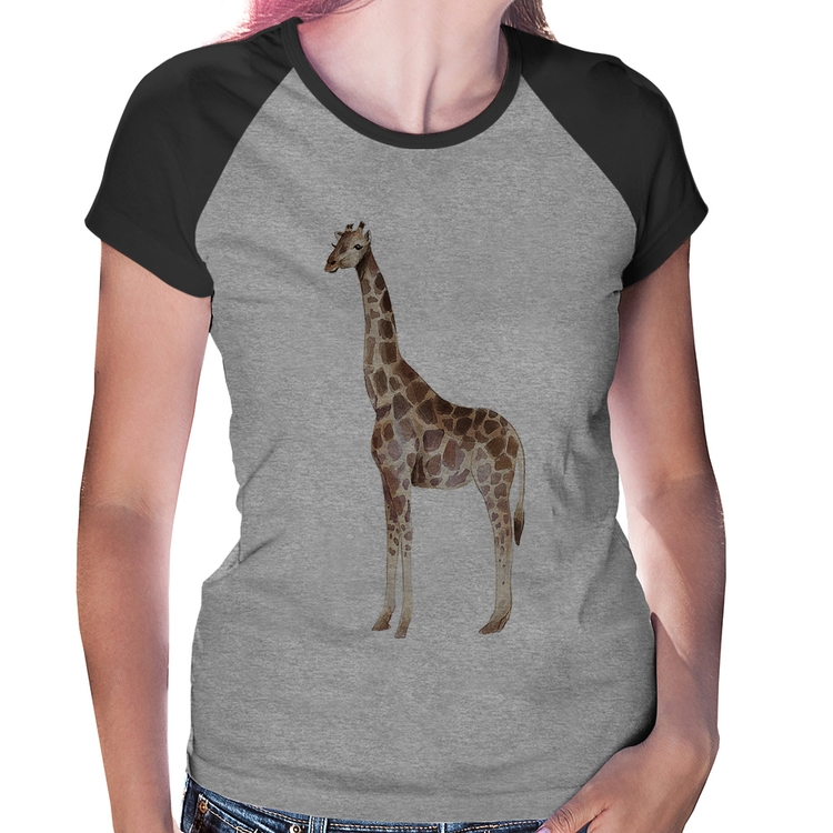 Baby Look Raglan Girafa - Cinza/Preto