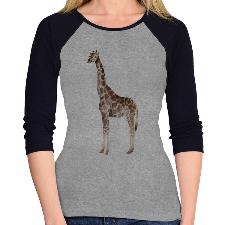 Baby Look Raglan Girafa Manga 3/4 - Cinza/Preto