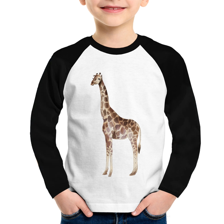 Camiseta Raglan Infantil Girafa Manga Longa