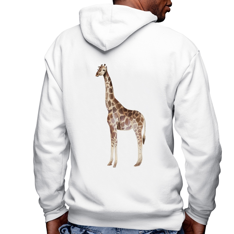Blusa Moletom Girafa Masculina com Capuz e Zíper - Branca