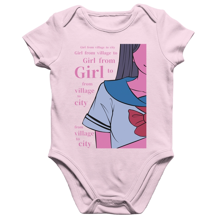 Body Bebê Algodão Girl From Village To City - Rosa Bebê