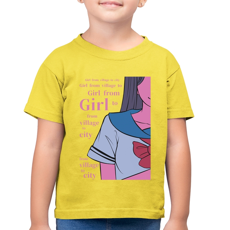 Camiseta Algodão Infantil Girl From Village To City - Amarelo Canário