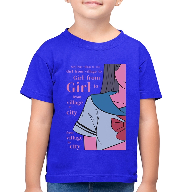 Camiseta Algodão Infantil Girl From Village To City - Azul Royal