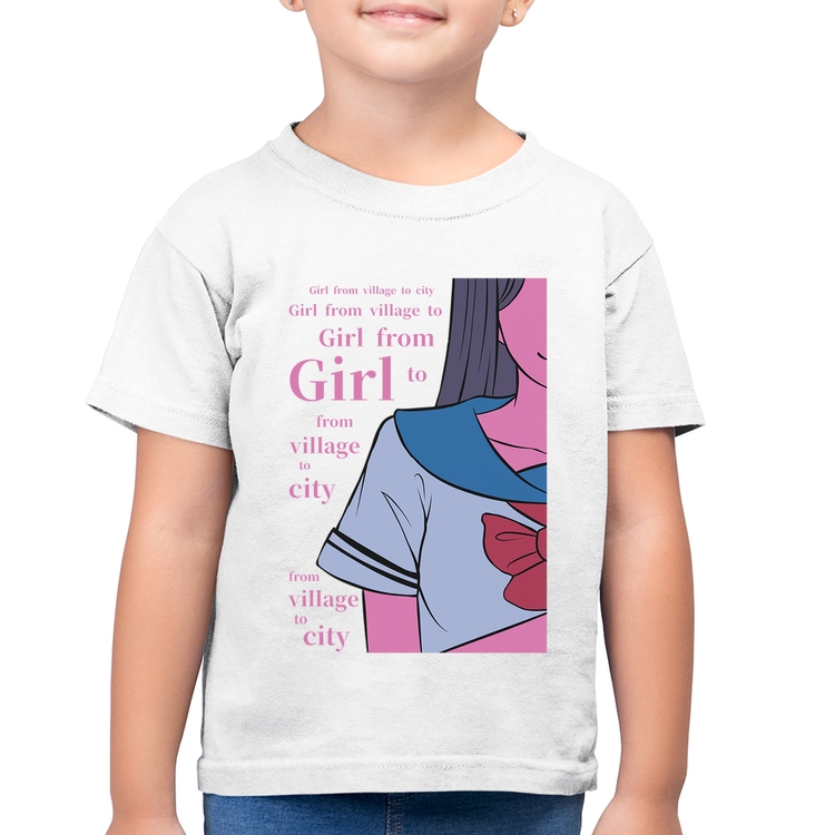 Camiseta Algodão Infantil Girl From Village To City - Branca