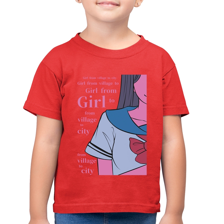 Camiseta Algodão Infantil Girl From Village To City - Vermelha