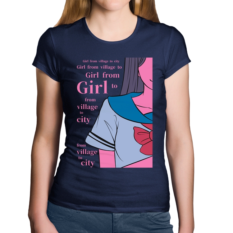 Baby Look Algodão Girl From Village To City - Marinho