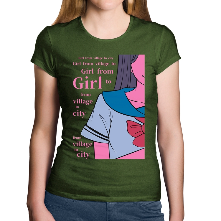 Baby Look Algodão Girl From Village To City - Musgo