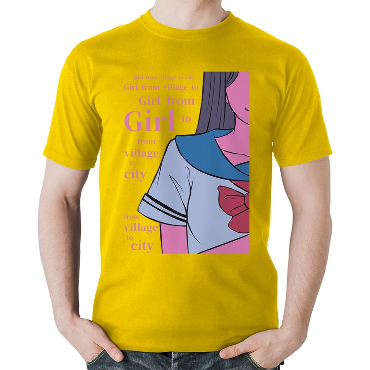 Camiseta Algodão Girl From Village To City - Amarela