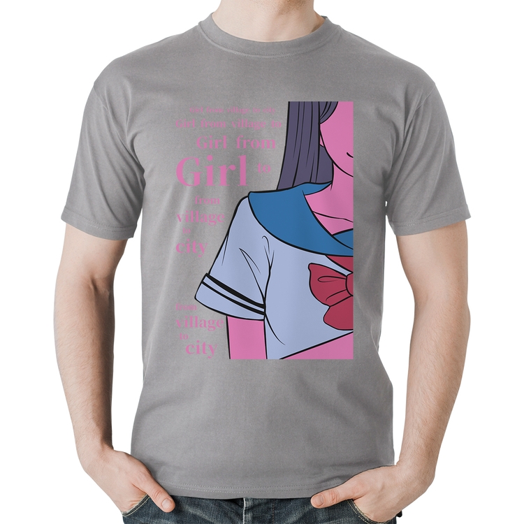 Camiseta Algodão Girl From Village To City - Cinza