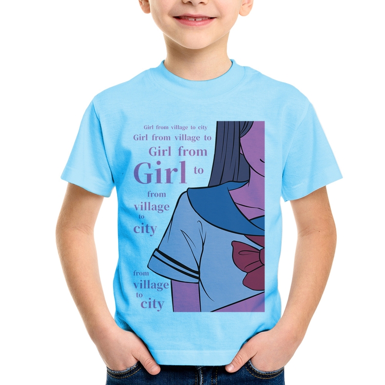 Camiseta Infantil Girl From Village To City - Azul Bebê