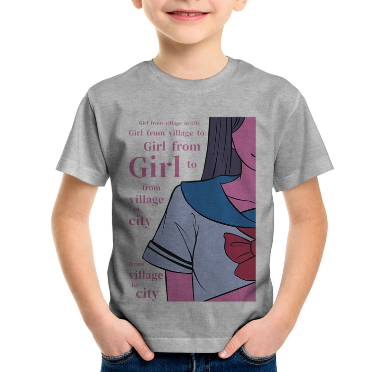 Camiseta Infantil Girl From Village To City - Cinza