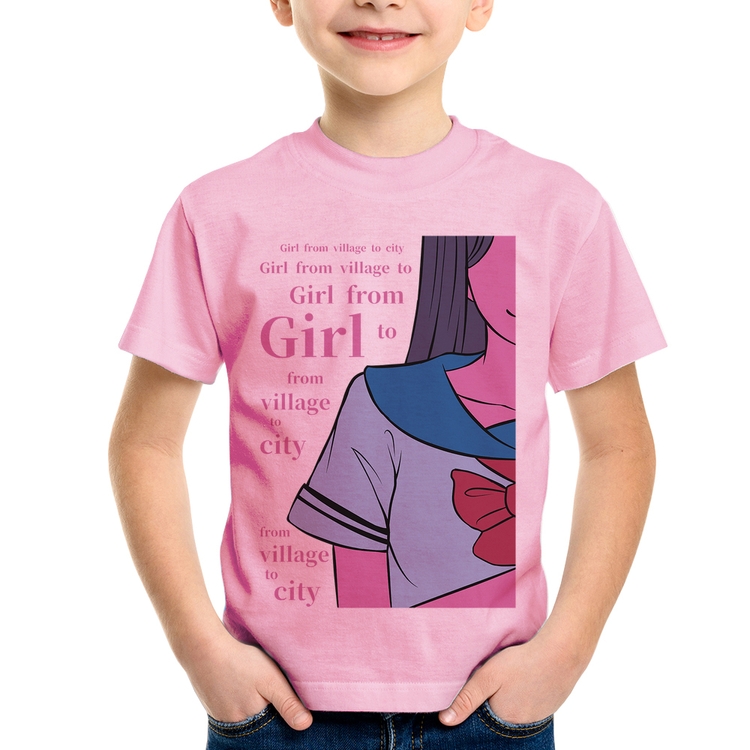 Camiseta Infantil Girl From Village To City - Rosa Bebê