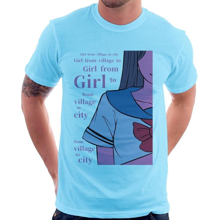 Camiseta Girl From Village To City - Azul Bebê