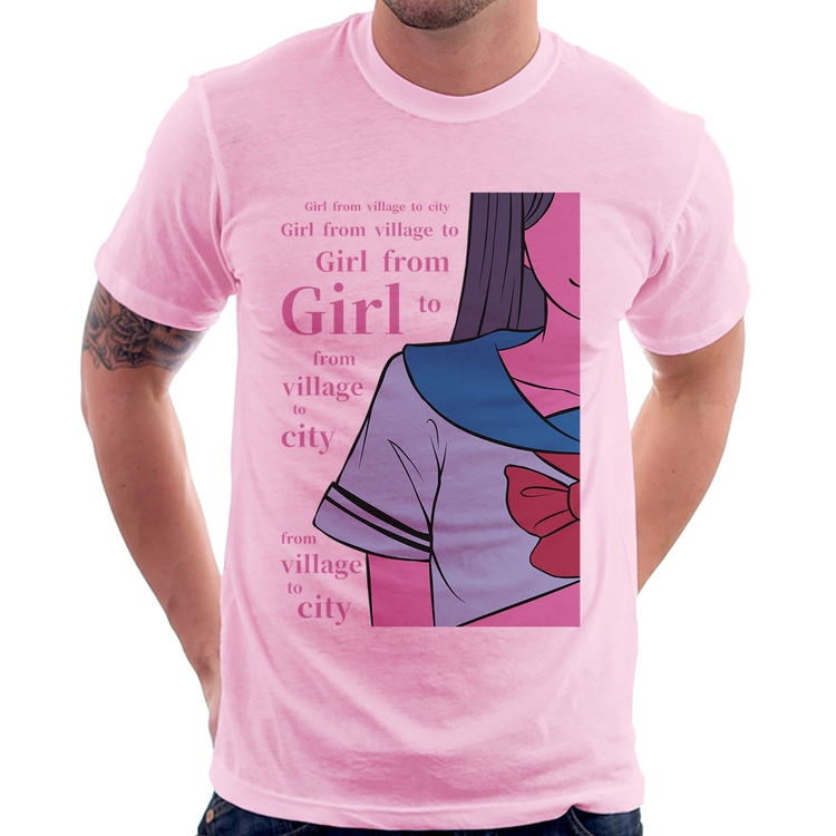 Camiseta Girl From Village To City - Rosa Bebê