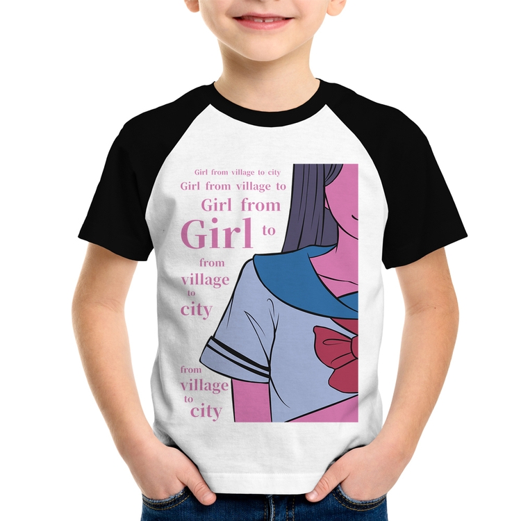 Camiseta Raglan Infantil Girl From Village To City