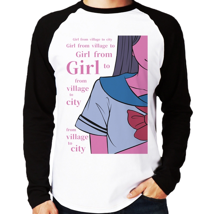 Camiseta Raglan Girl From Village To City Manga Longa