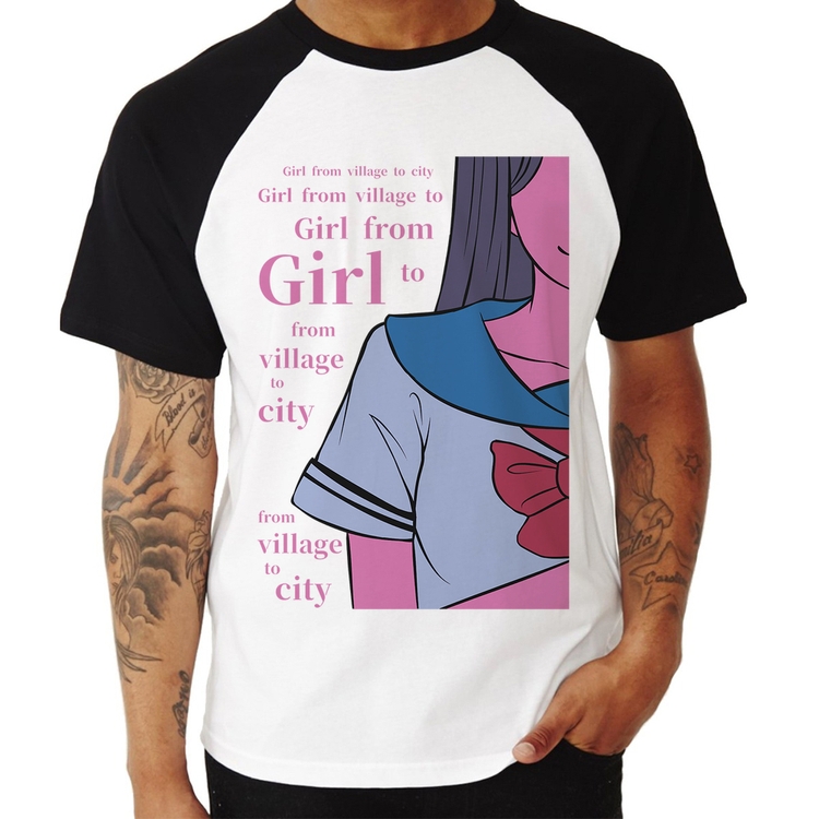 Camiseta Raglan Girl From Village To City