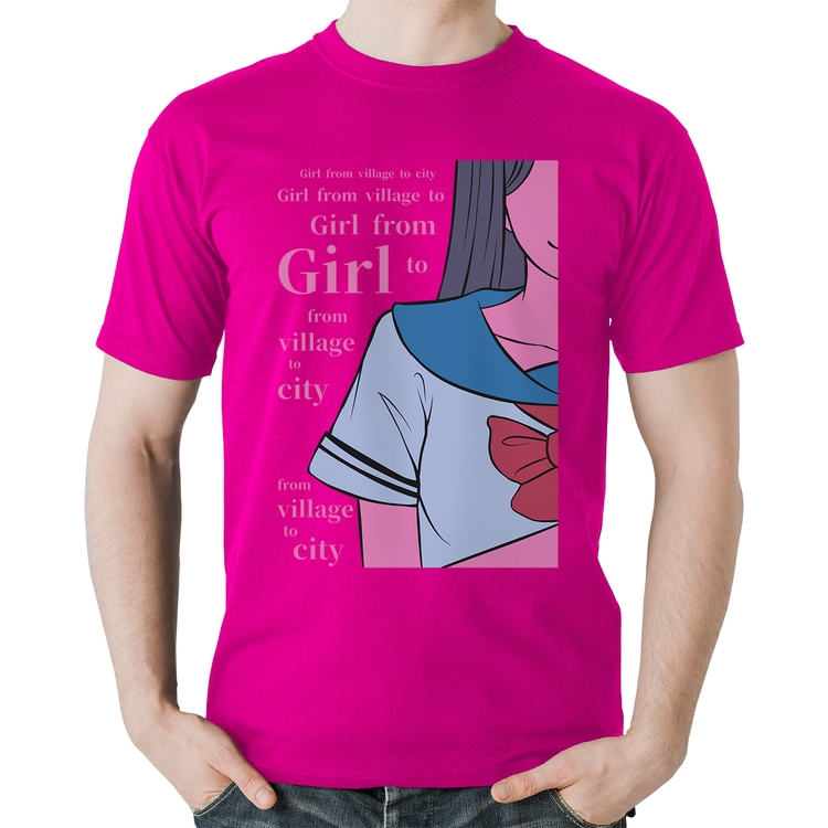 Camiseta Algodão Girl From Village To City - Rosa