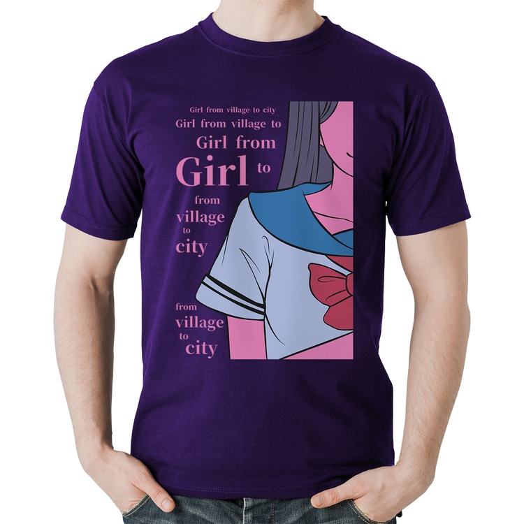Camiseta Algodão Girl From Village To City - Roxa