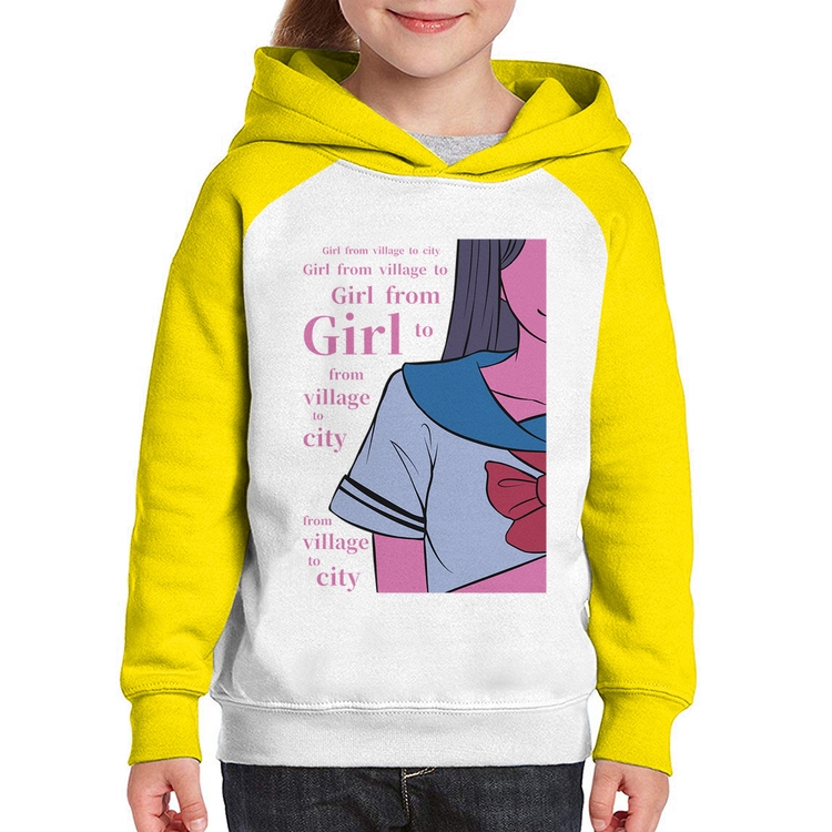 Moletom Infantil Girl From Village To City - Branco/Amarelo