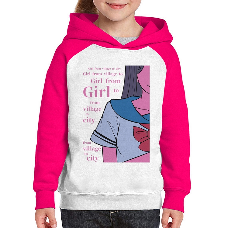 Moletom Infantil Girl From Village To City - Branco/Rosa
