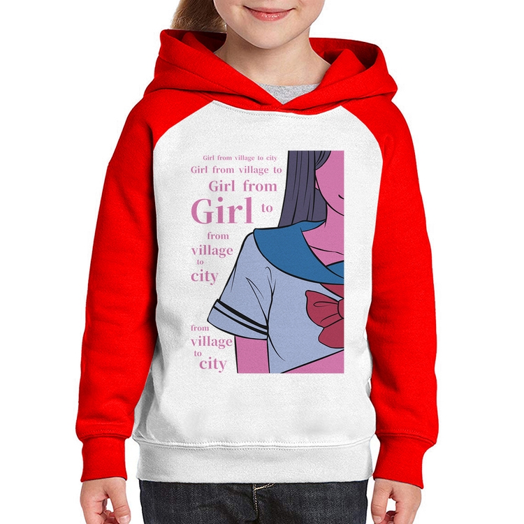 Moletom Infantil Girl From Village To City - Branco/Vermelho