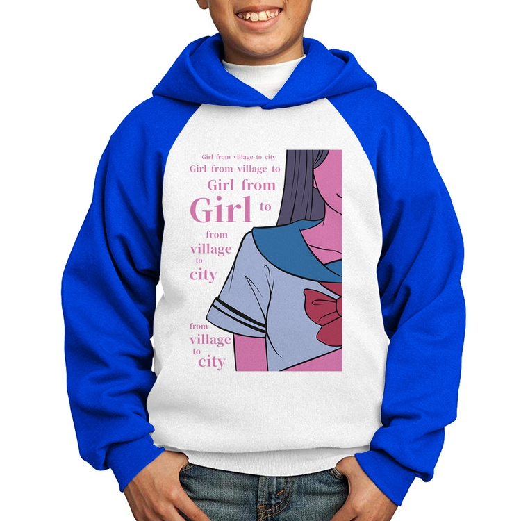 Moletom Infantil Girl From Village To City - Branco/Azul