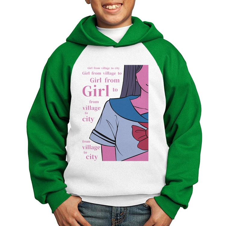 Moletom Infantil Girl From Village To City - Branco/Verde