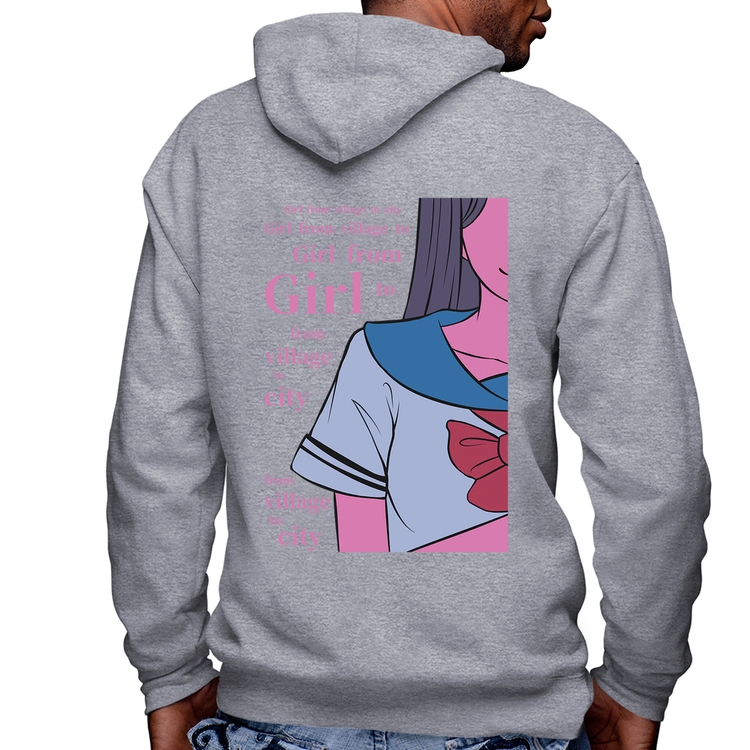 Blusa Moletom Girl From Village To City Masculina com Capuz e Zíper - Mescla