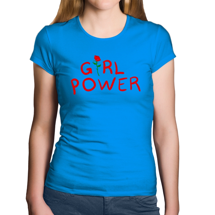 Baby Look Algodão Girl Power - Azul